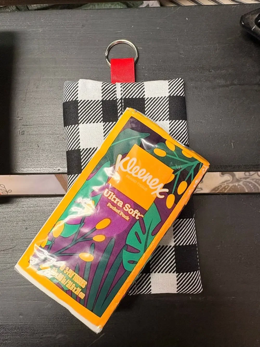 Handmade Buffalo Plaid Pocket Tissue Holder Keychain | Refillable Kleenex Pouch